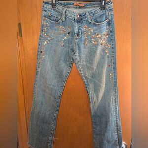 Vertigo Paris Blue Straight Leg Jeans with Decorative Embellishments
